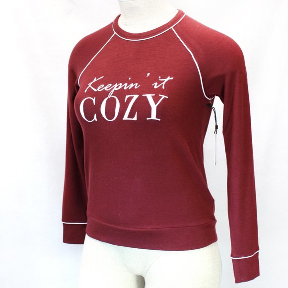P.J. Salvage Other - P.J.Salvage Woman Burgundy "Keepin' it COZY" Fleece Pajamas Top Large